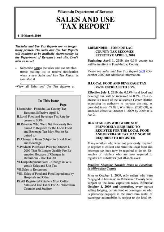 Sales And Use Tax Report Instructions Wisconsin Department Of Revenue