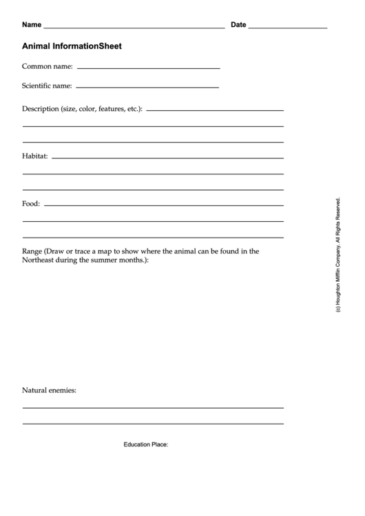 Animal Information Sheet printable pdf download