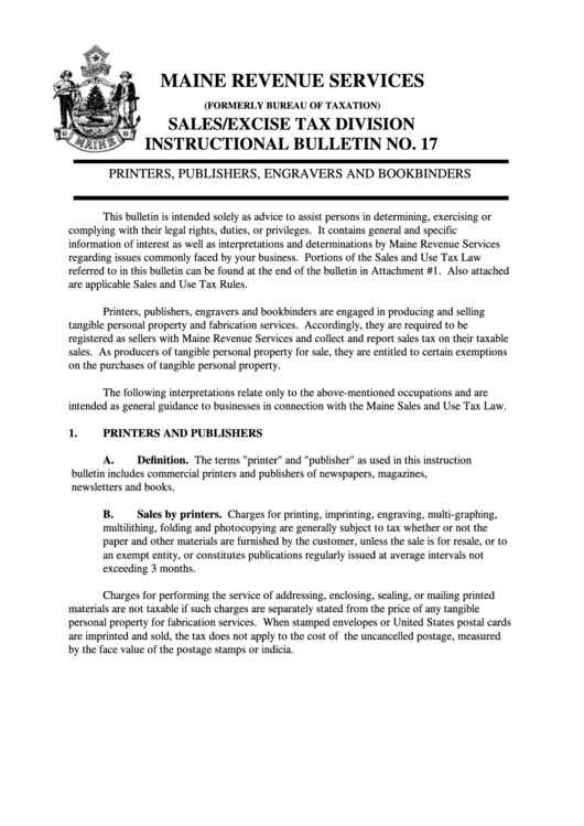 Sales/excise Tax Division Instructional Bulletin No. 17 Maine Revenue