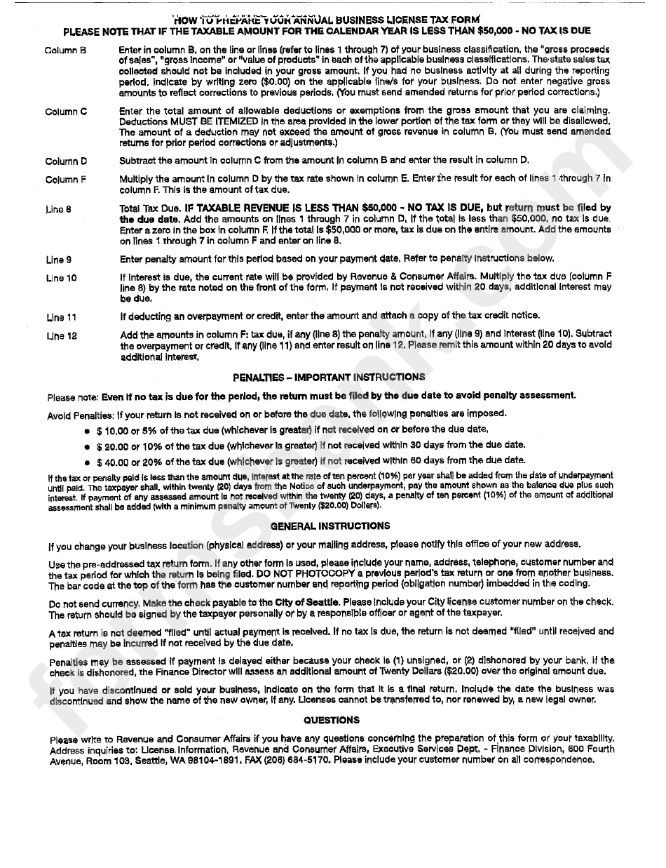 How To Prepare Your Annual Business License Tax Form printable pdf download