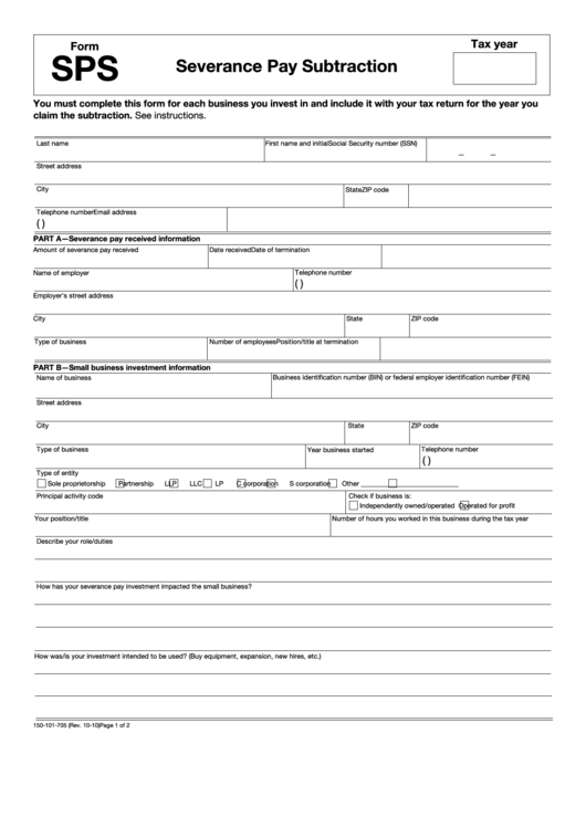 Fillable Form Sps Severance Pay Subtraction printable pdf download