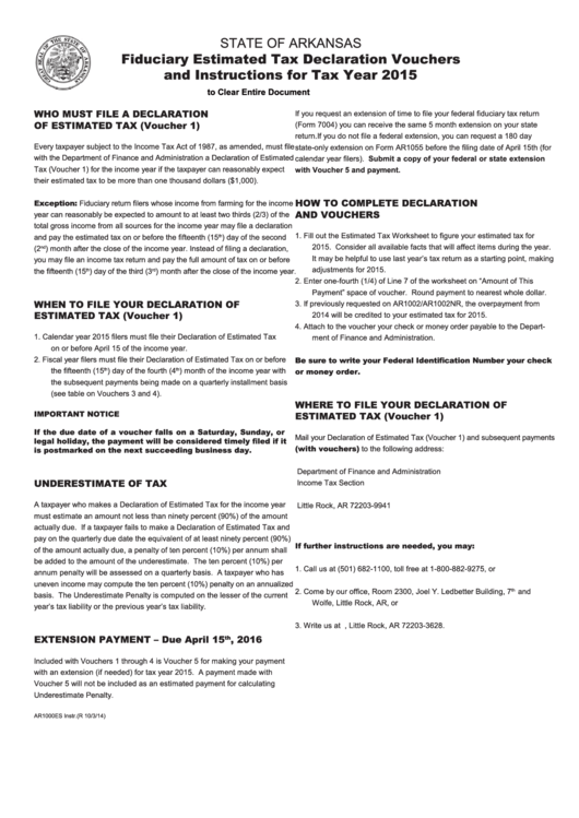 Arkansas Fiduciary Estimated Tax Declaration Vouchers And Instructions