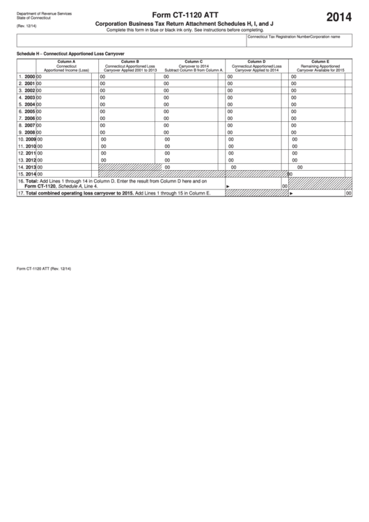 Form Ct1120 Att Connecticut Corporation Business Tax