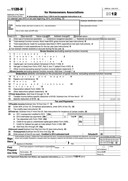 Fillable Form 1120H U.s. Tax Return For Homeowners