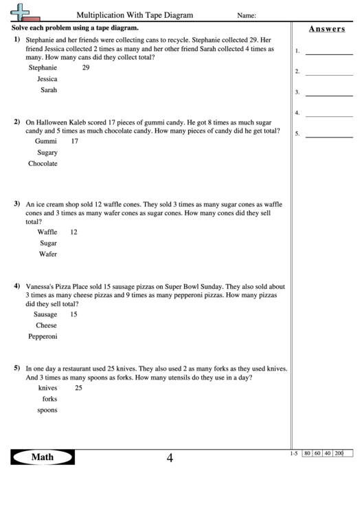 Multiplication With Tape Diagram Multiplication Worksheet With