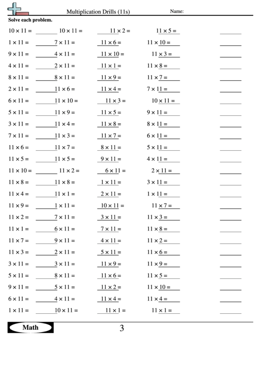 Multiplication Drills (11s) - Multiplication Worksheet With Answers
