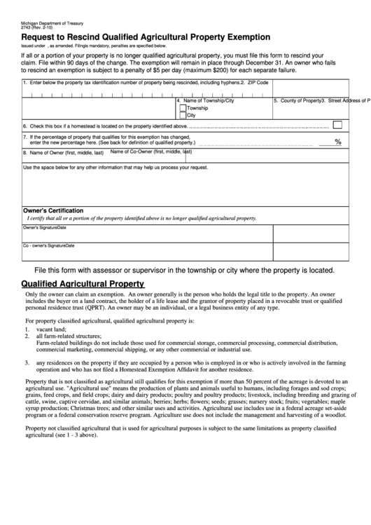 Form 2743 Request To Rescind Qualified Agricultural Property