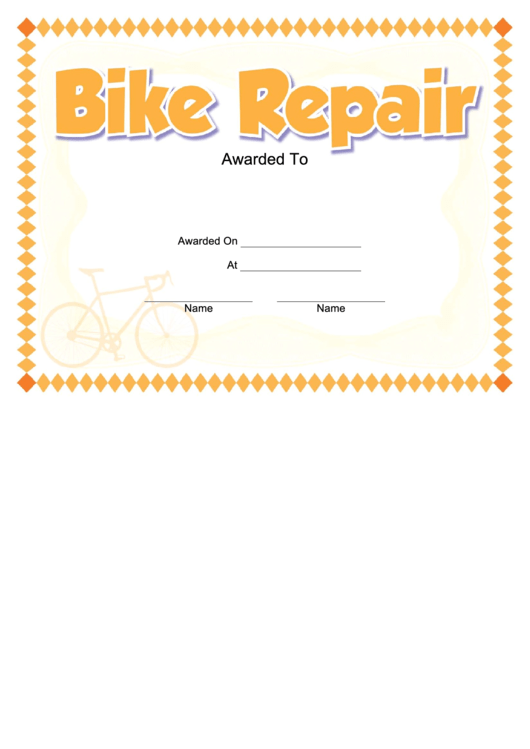 Bike Repair Certificate printable pdf download