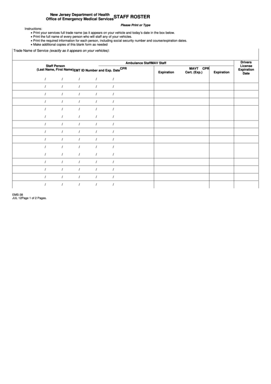 Staff Roster Form printable pdf download