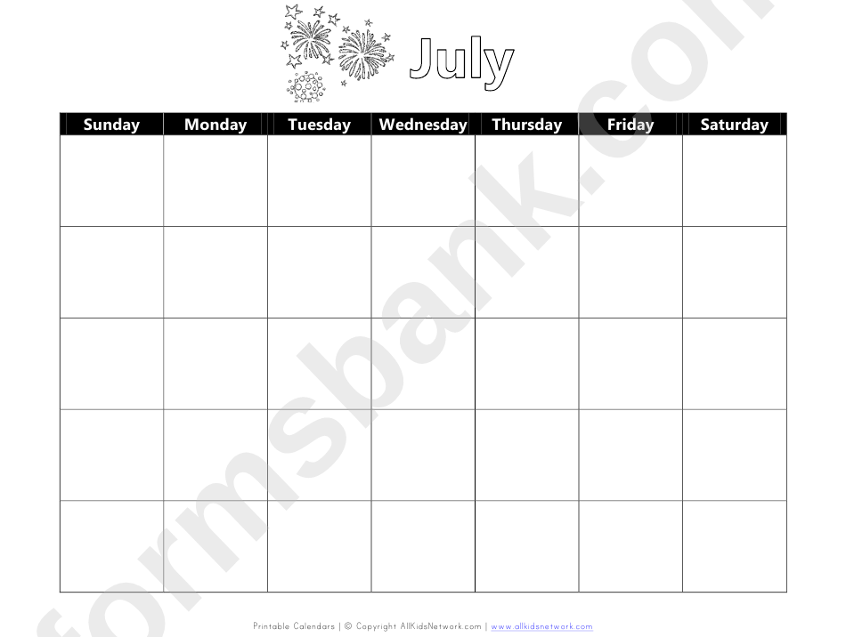Calendar Template - July printable pdf download