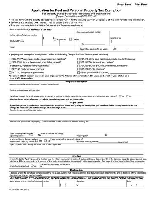 Fillable Form 150310088 Application For Real And Personal Property