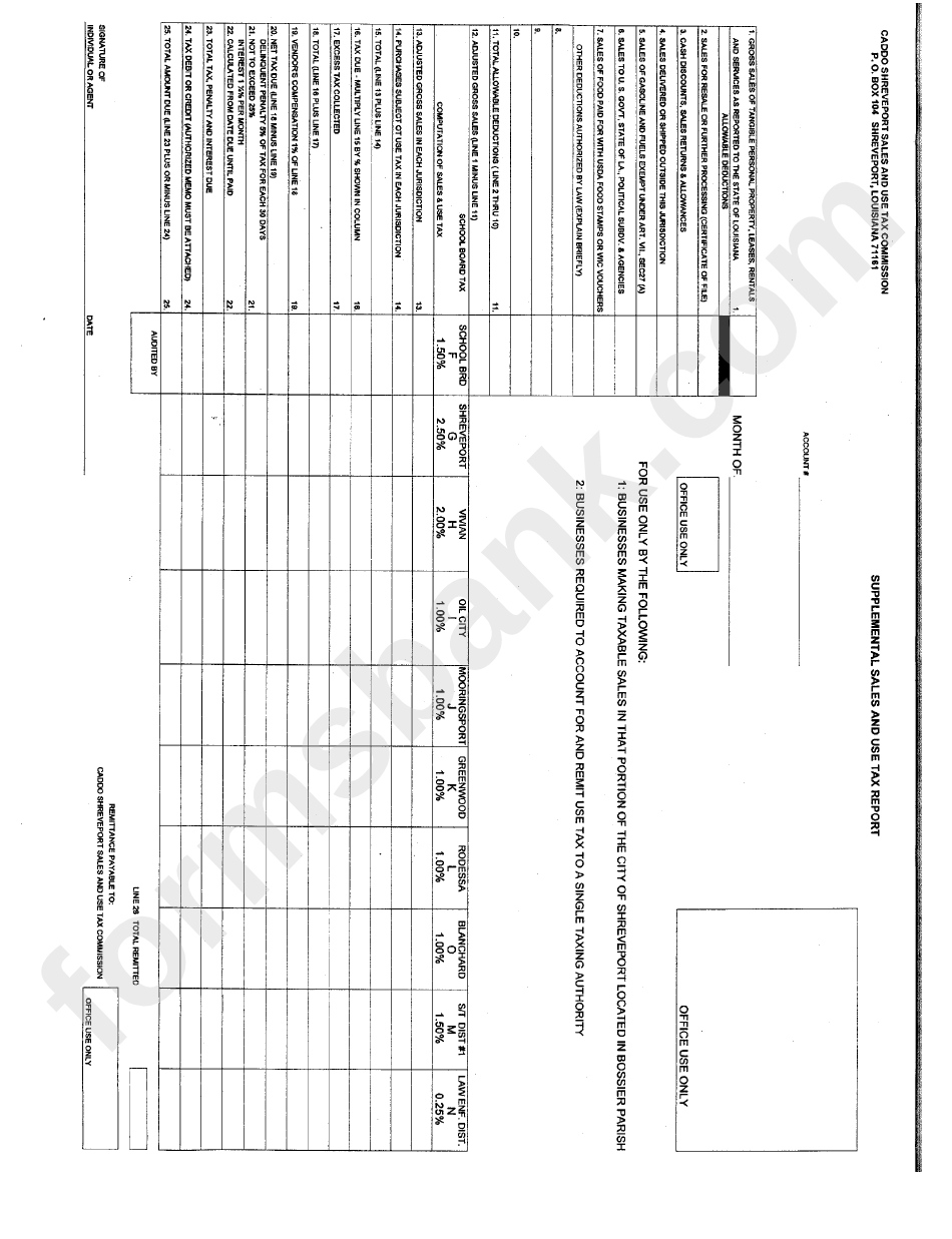 Supplemental Sales And Tax Report Shreveport printable pdf download