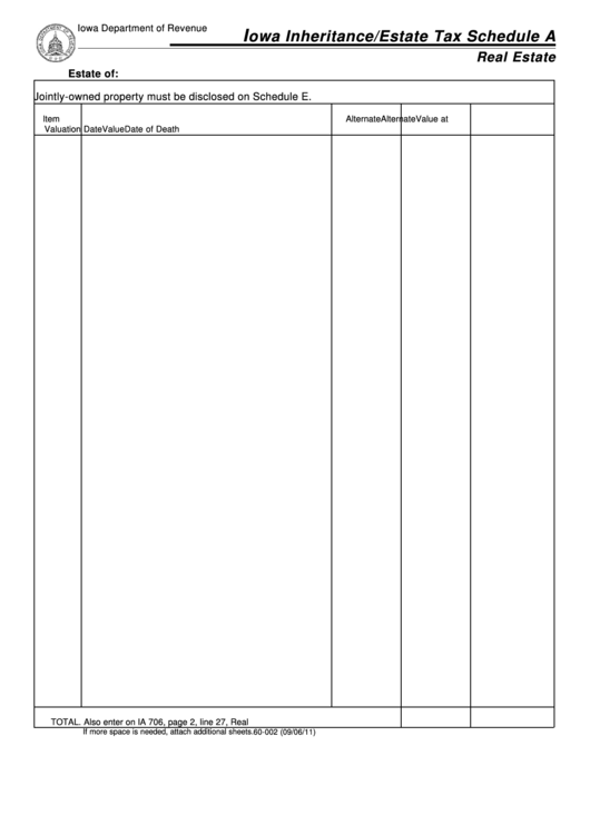 Iowa Inheritance/estate Tax Schedule A Real Estate printable pdf download