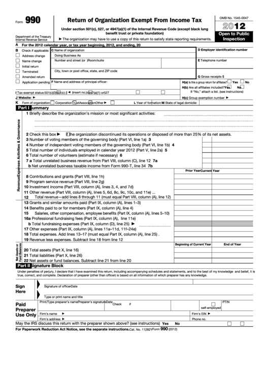 Fillable Form 990 Return Of Organization Exempt From Tax