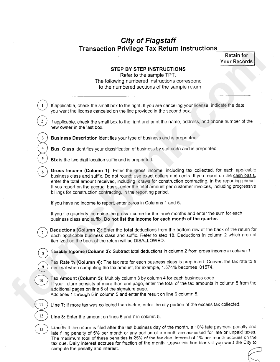 City Of Flagstaff Transaction Privilege (Sales) Tax Return printable