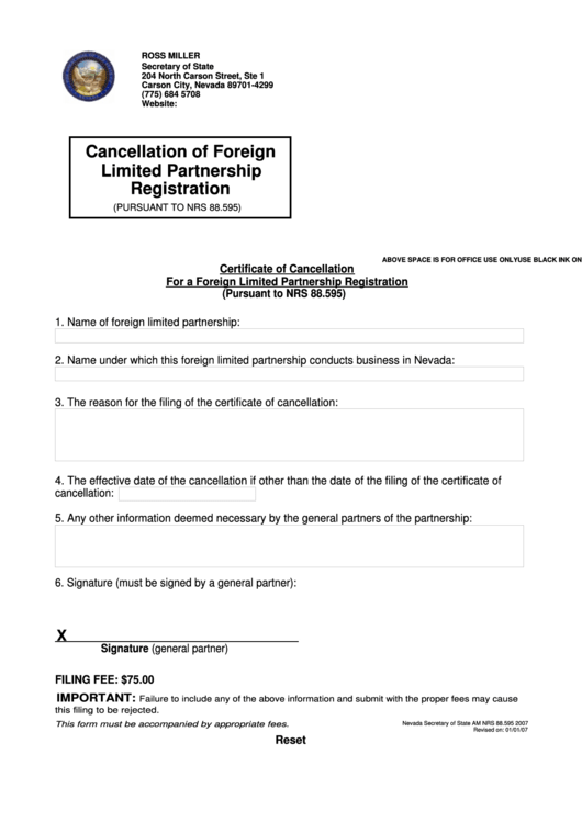 State Of Nevada Fillable Forms Partnership Agreement Printable Forms