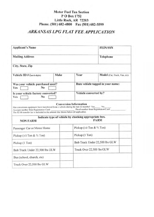 Fillable Arkansas Lpg Flat Fee Application Form printable pdf download