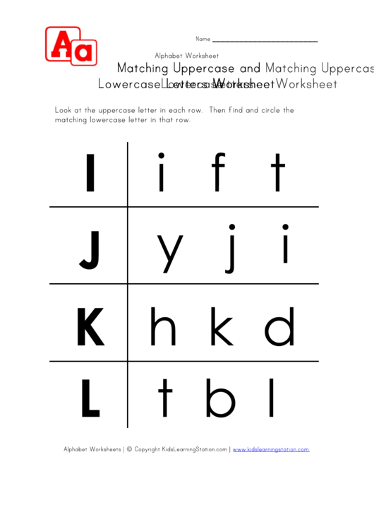 Matching Uppercase And Lowercase Letters Worksheet I To