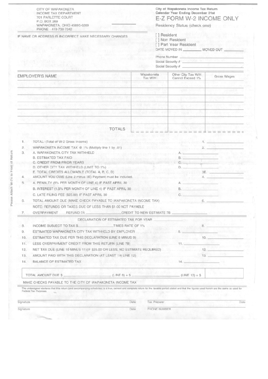 Form W2 City Of Tax Return printable pdf download