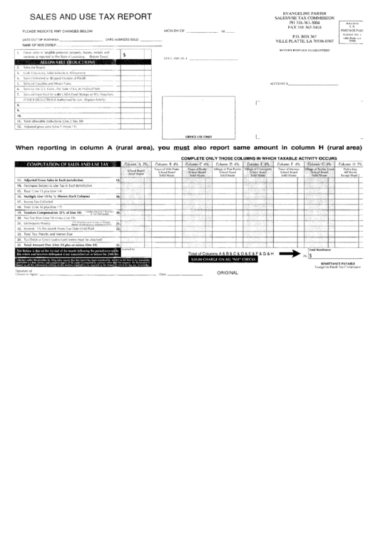 Sales And Use Tax Report Evangeline Parish printable pdf download