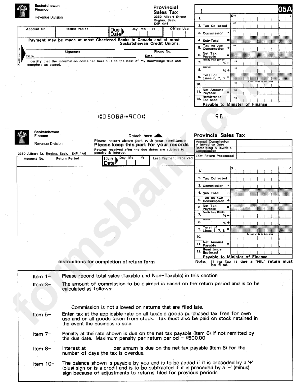 Form 05a Provincial Sales Tax printable pdf download