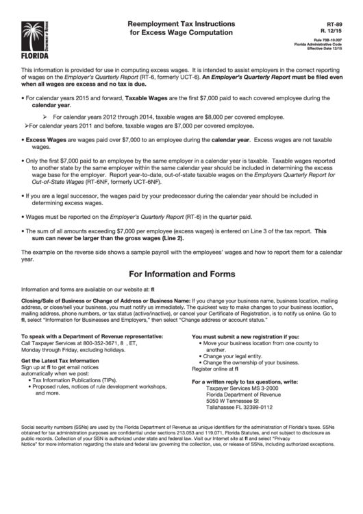 Form Rt89 Reemployment Tax Excess Audit Worksheet