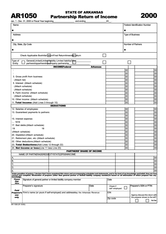 Form Ar1050 Partnership Return Of 2000 printable pdf download
