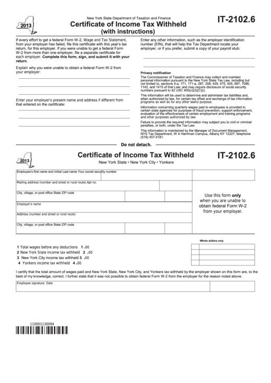 Fillable Form It2102.6 Certificate Of Tax