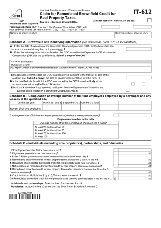 Fillable Form It612 Claim For Remediated Brownfield Credit For Real