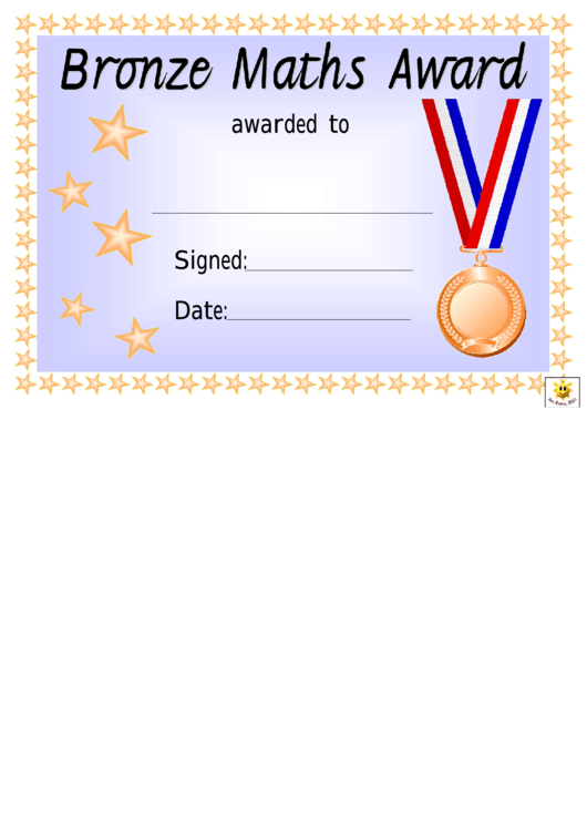 Bronze Maths Award Certificate Template printable pdf download