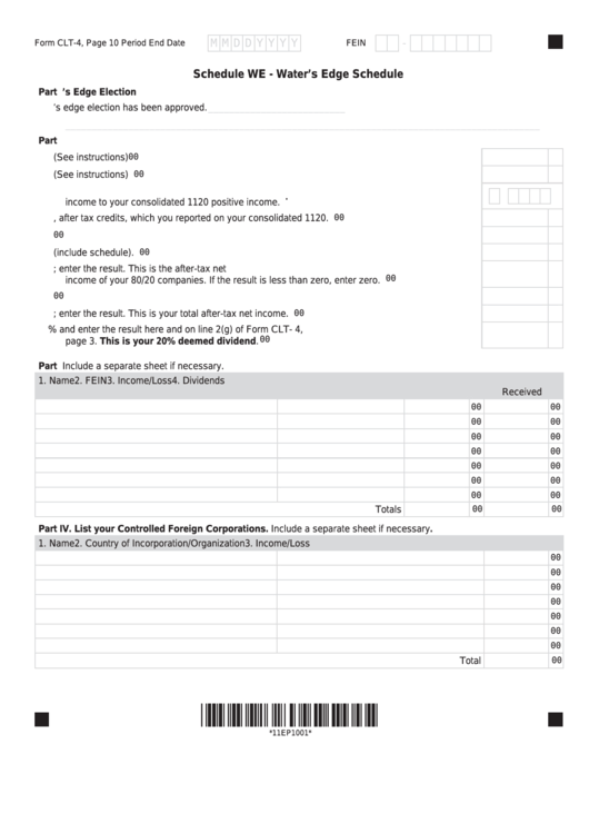 Fillable Form Clt4 Schedule We Water'S Edge Schedule printable pdf