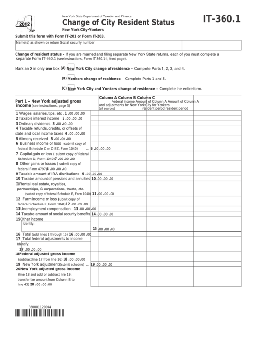 Fillable Form It360.1 Change Of City Resident Status 2012