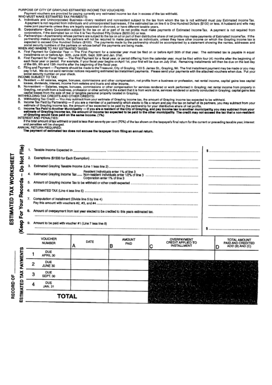 Estimated Tax Worksheet City Of Grayling printable pdf download