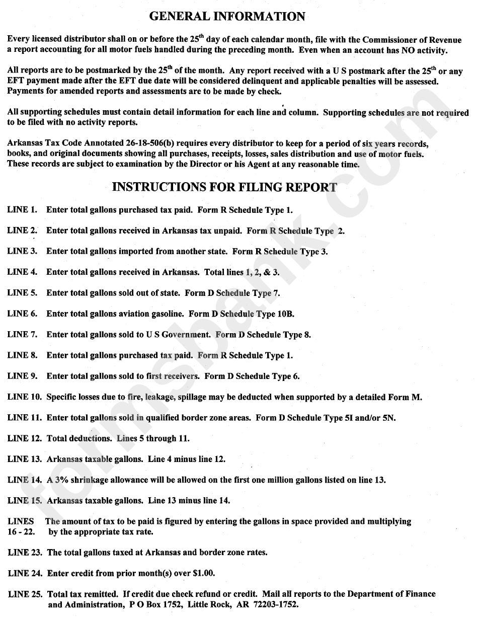 Instructions For Filing Motor Fuels Report printable pdf download