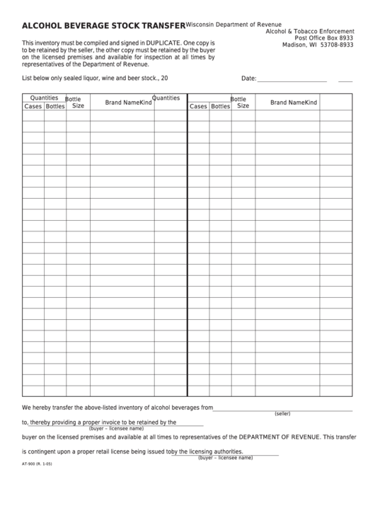 Form At900 Alcohol Beverage Stock Transfer Wisconsin Department Of
