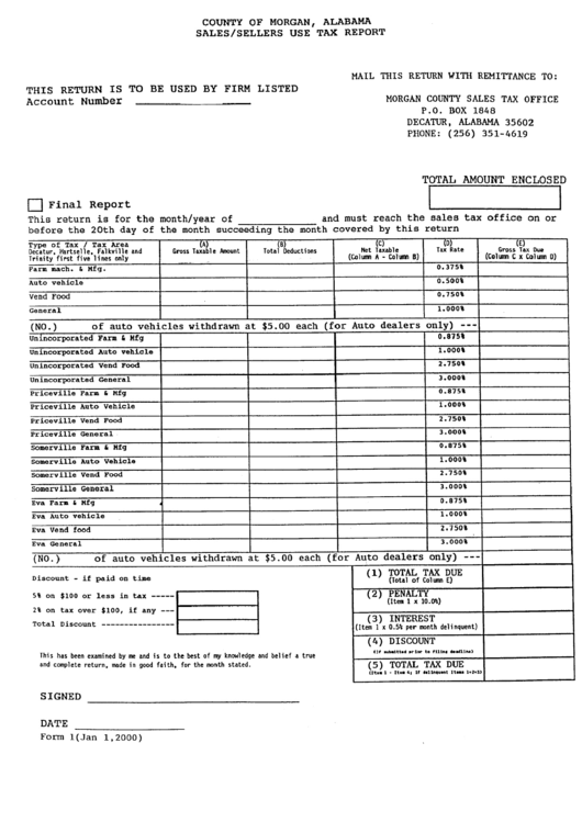 Form 1 Sales/sellers Use Tax Report County Of Alabama