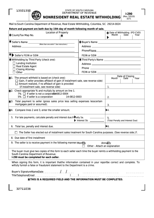Form I290 Nonresident Real Estate Withholding printable pdf download