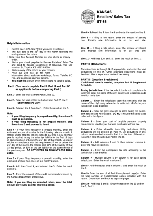 Form St36 Kansas Retailers' Sales Tax, Publication Ks1700 Kansas