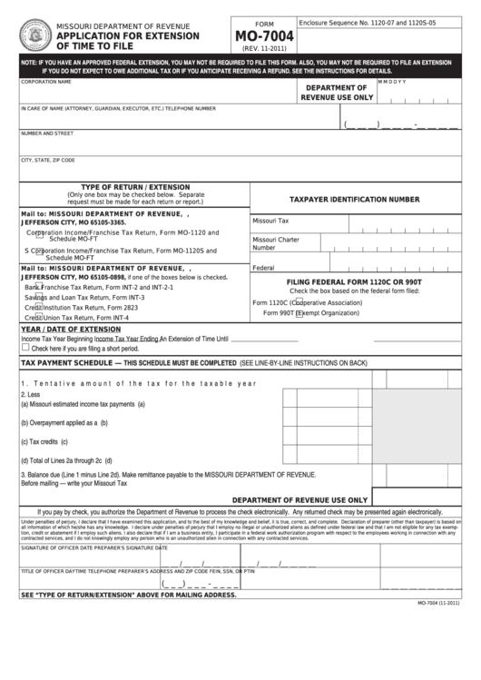 Fillable Form Mo7004 Application For Extension Of Time To File