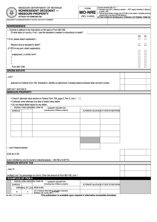 Fillable Form MoNre Onresident Decedent Missouri Property