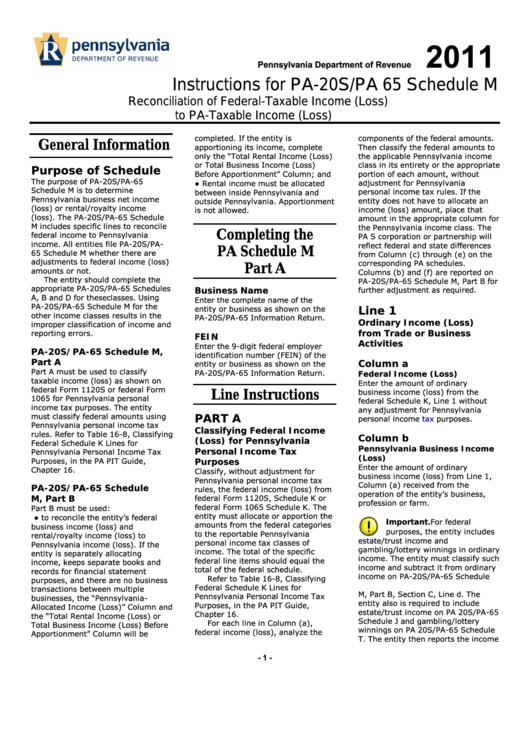Instructions For Form Pa20s/pa 65 Schedule M Reconciliation Of