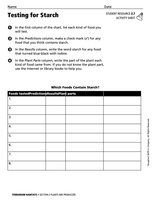 Testing For Starch Biology Worksheet printable pdf download
