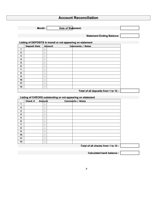 Account Reconciliation printable pdf download