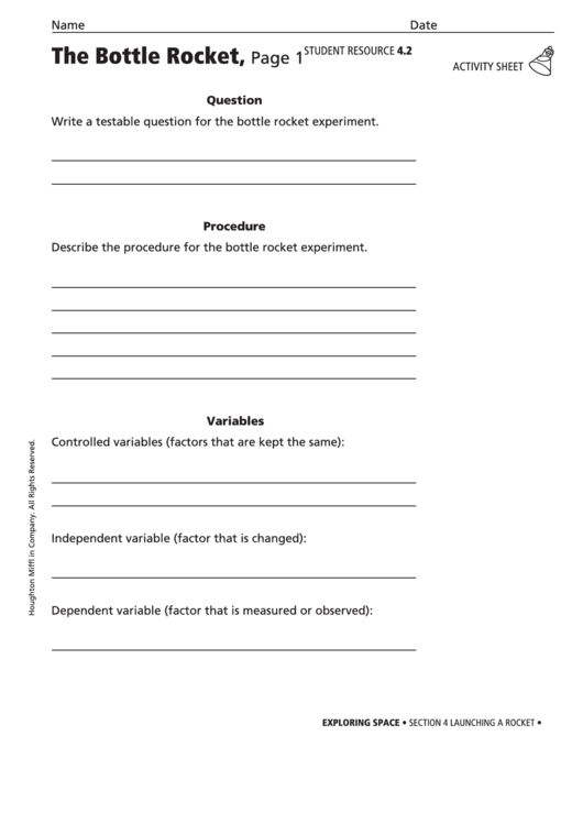 Activity Sheet The Bottle Rocket printable pdf download