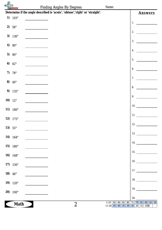 Finding Angles By Degrees Angle Worksheet With Answers