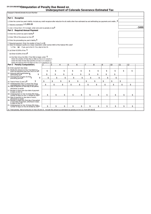 Fillable Form Dr 0206 Computation Of Penalty Due Based On