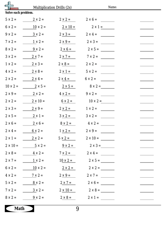 Multiplication Drills (2s) - Multiplication Worksheet With Answers