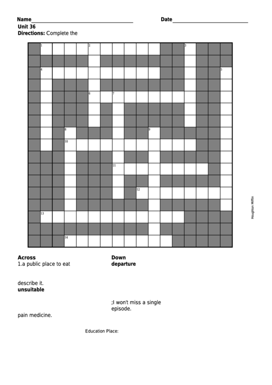 Crossword Puzzle Template printable pdf download