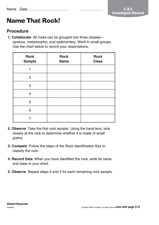 Name That Rock Geology Worksheet printable pdf download