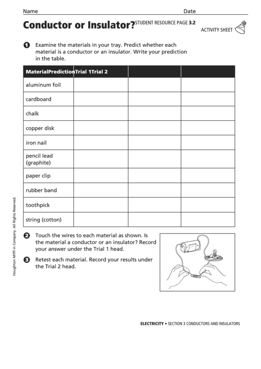 Conductor Or Insulator Physics Worksheet printable pdf download